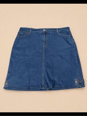 Claire France Y2K Denim Skort Size 18 Blue Embroidered Beaded Jean Skirt Plus